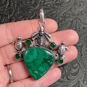 Malachite Bee and Sea Turtle Pendant Ornament